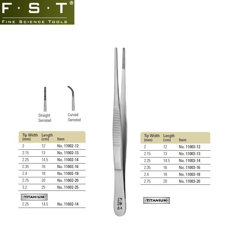 FST窄型组织齿钛合金镊11602-14